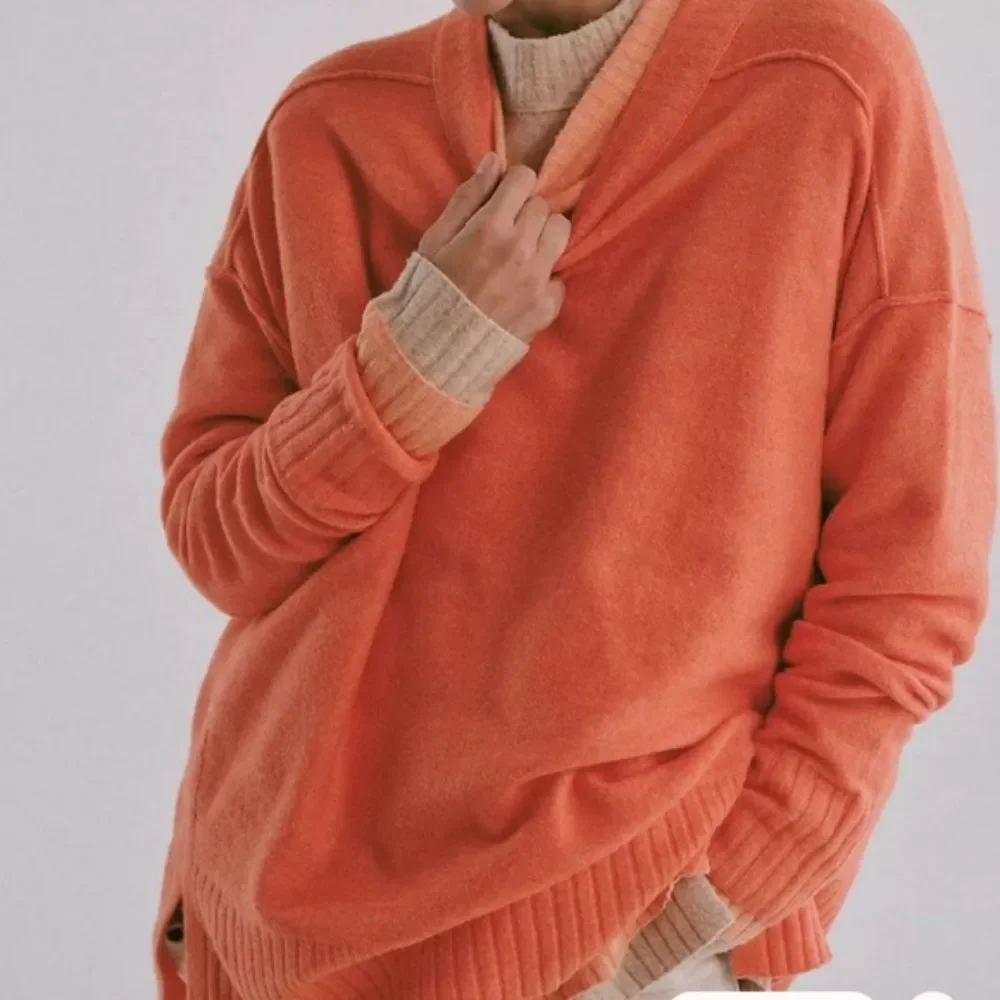 Free People Orange Yellow Crew Neck Sweater NWT Sz M